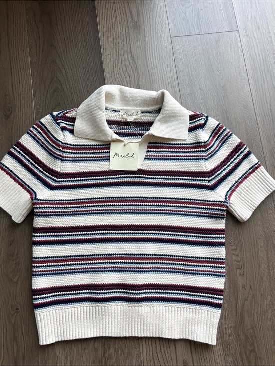 Marled Sweaters - Marled Red Blue Striped Knit Polo Sweater NWT size Medium
